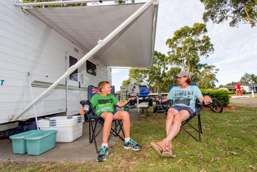 BIG4 Traralgon Park Lane Holiday Park - Powered Site - Father and Son relaxing